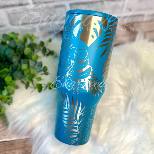 Engraved Hydrojug Traveler - Insulated Stainless Steel Tumbler With Summer Monstera Design
