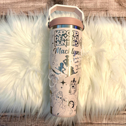 Engraved Stanley Tumbler – Personalized 30 oz Rose Quartz IceFlow Cup, Leakproof Drinkware