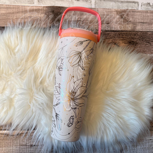 Engraved Owala Tumbler – 40oz Magnolia Floral Boho Style Insulated Drink Cup