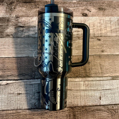 Engraved Stanley Tumbler - Vacuum Insulated Stainless Steel Travel Mug With Fishing Design
