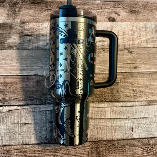 Engraved Stanley Tumbler - Vacuum Insulated Stainless Steel Travel Mug With Fishing Design