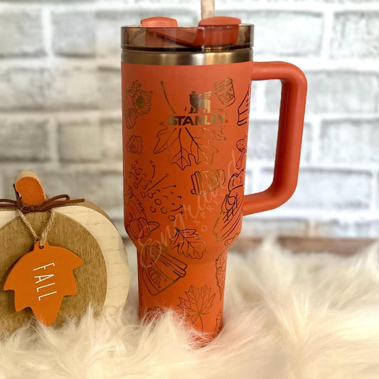 Engraved Stanley Tumbler - Pumpkin Spice Stainless Steel Travel Mug | Copper Engraving