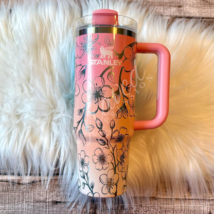 Stanley Quencher Tumbler – Pink Mesa Sunset Cherry Blossom Engraved Stainless Steel