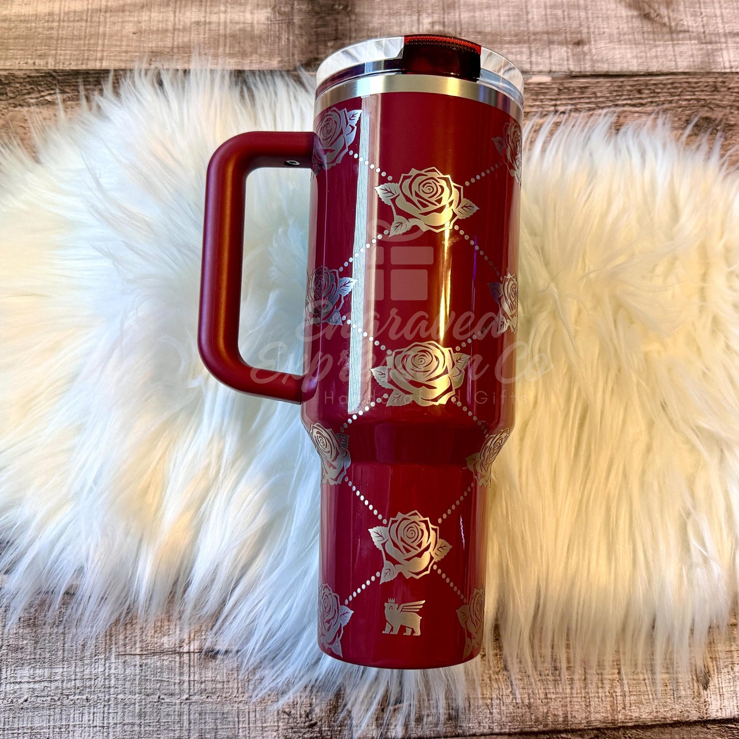 Engraved Stanley Tumbler – Personalized Floral Tumbler With Rose Pattern Cup