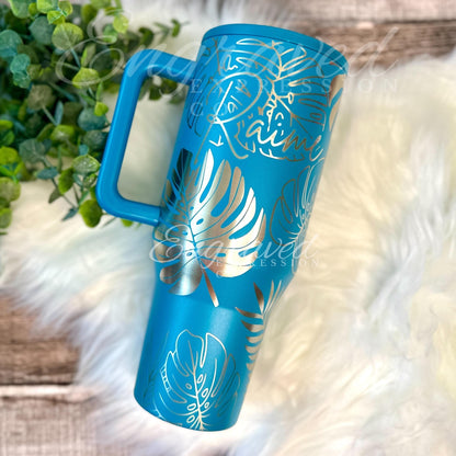 Engraved Hydrojug Traveler - Insulated Stainless Steel Tumbler With Summer Monstera Design