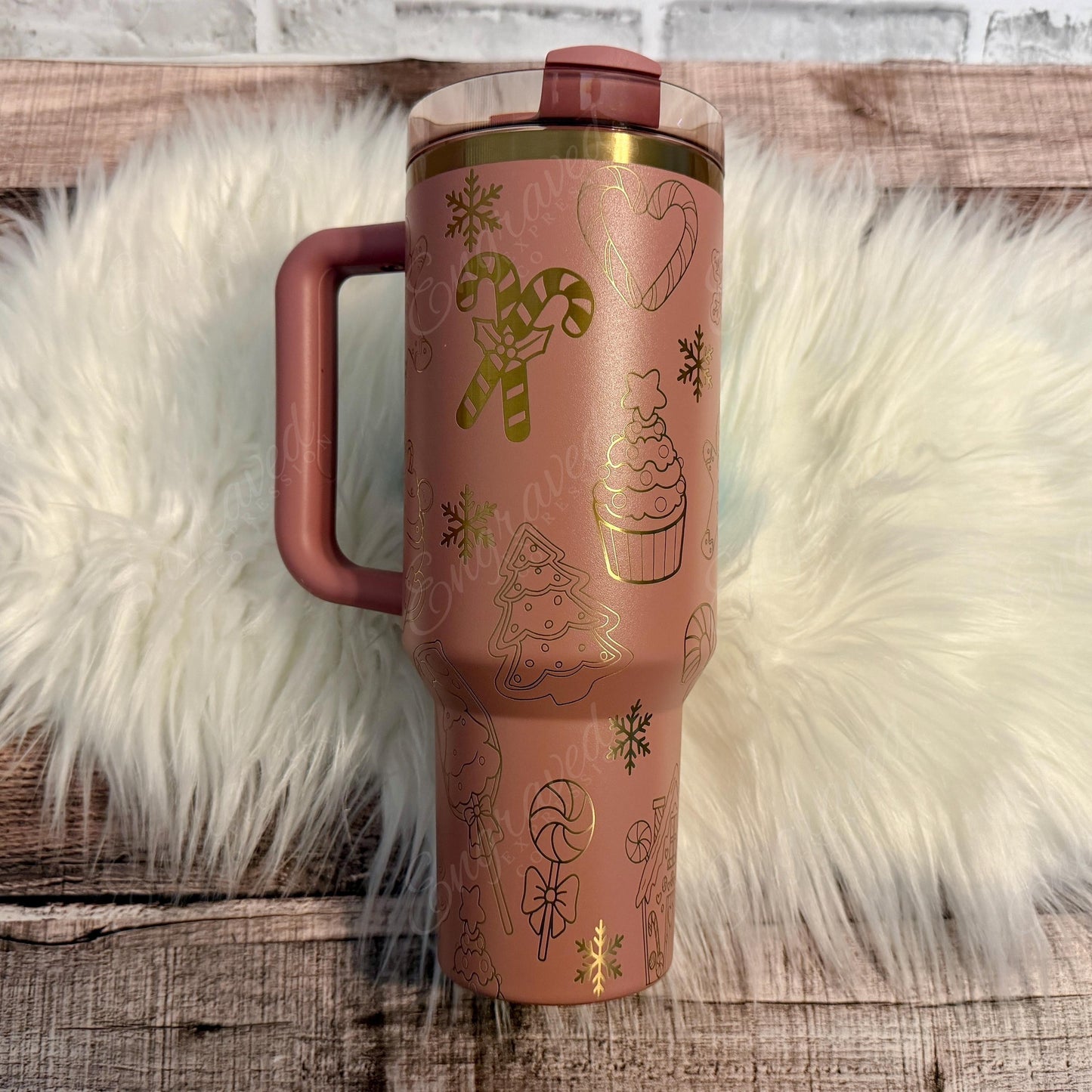 Engraved Stanley Tumbler - Laser Engraved Cup With Gingerbread Holiday Treats Design