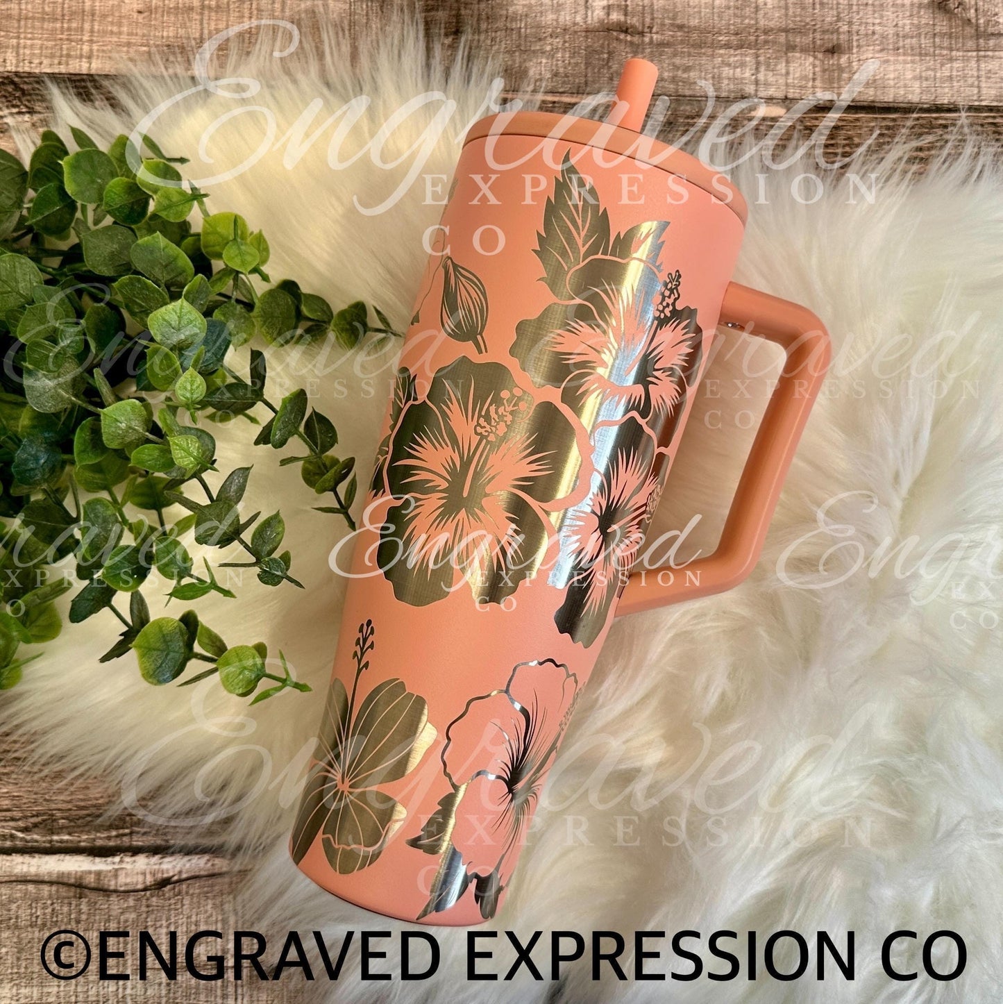 Engraved Brumate Tumbler - 40 oz Leak Proof Floral Stainless Steel Cup With Hawaiian Hibiscus Design