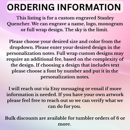 Engraved Stanley Quencher - Custom Laser Cup | Personalized Tumbler Gift