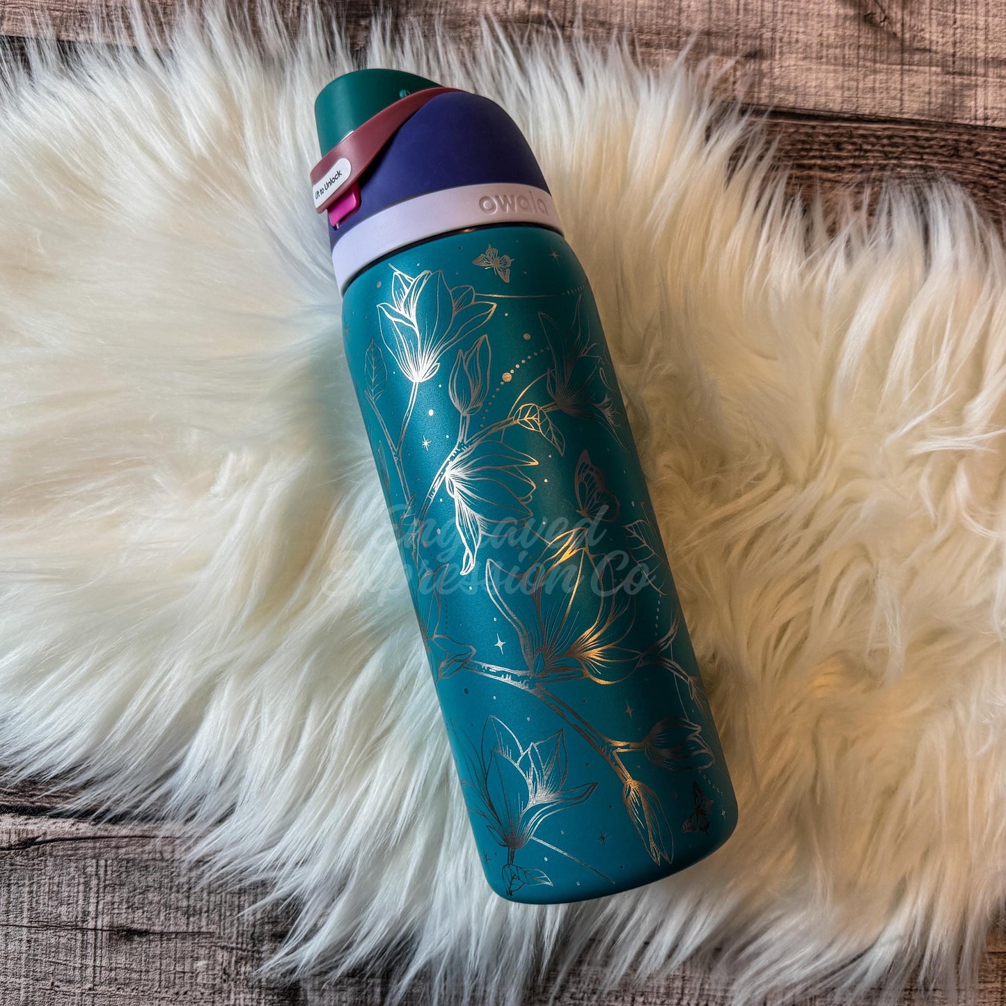 Engraved Owala Tumbler – Personalized Magnolia Floral Design | Leakproof Sports Bottle
