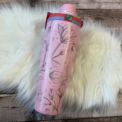 Custom Laser Tumbler - Boho Floral Magnolia Design | 40oz Insulated Drinkware