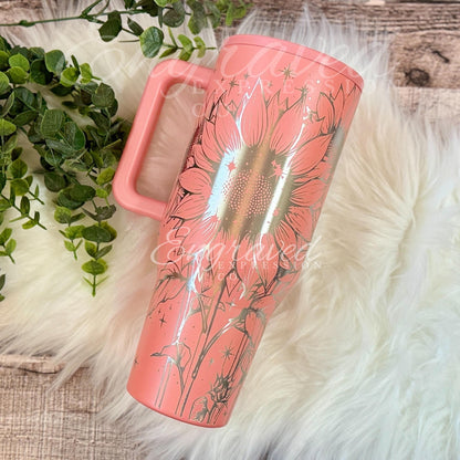 Engraved Hydrojug Tumbler - Sunflower Laser Engraved 40 oz Leak Proof Travel Mug