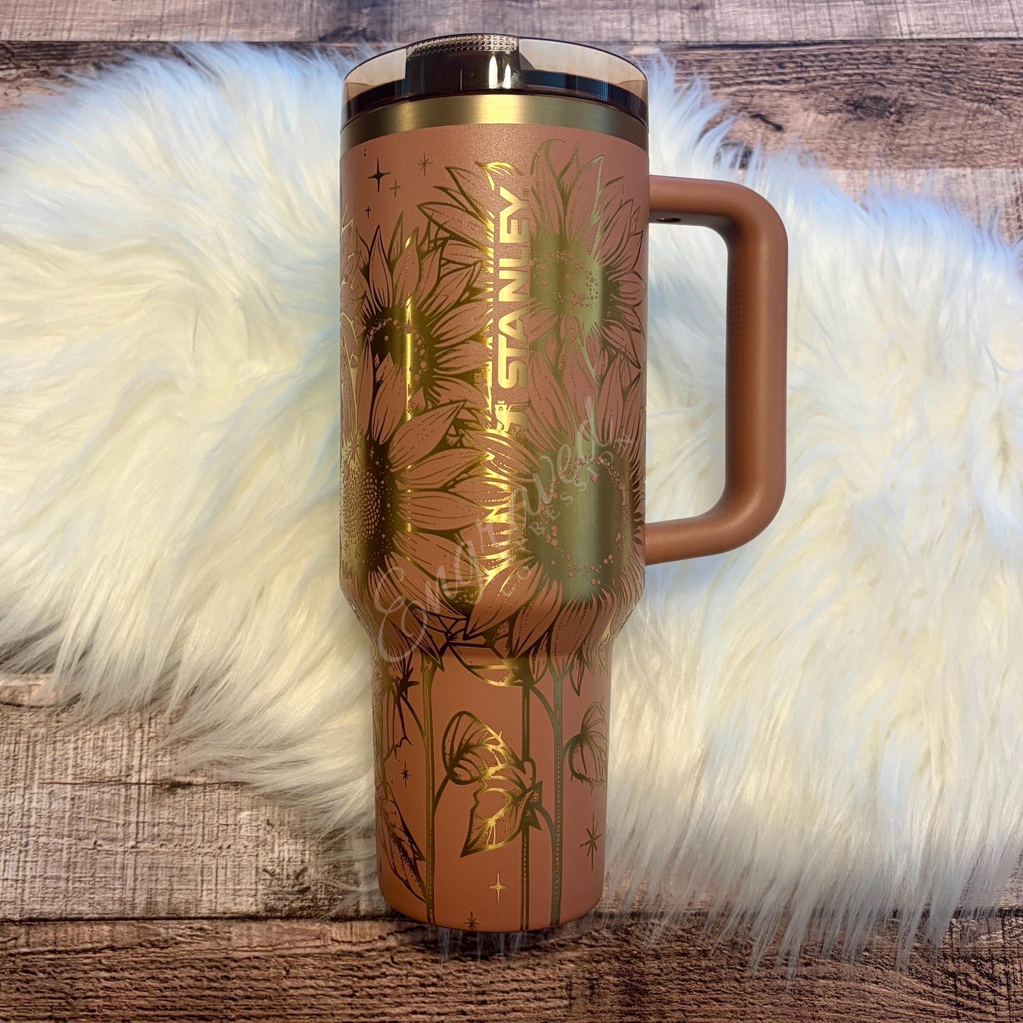 Engraved Sunflower Tumbler – Mocha Latte Stanley Cup | Vacuum Insulated Stainless Steel