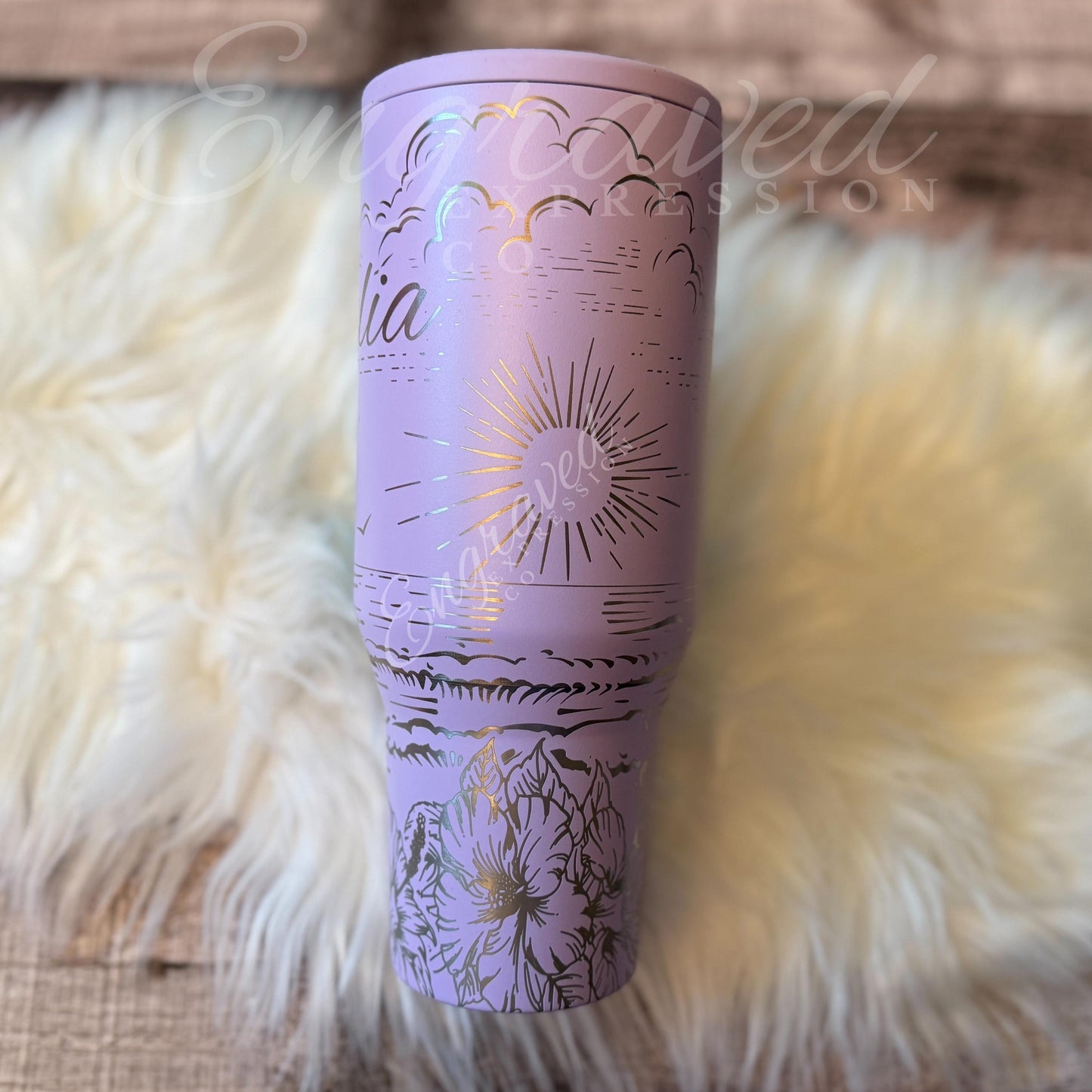 Engraved Hydrojug Tumbler – Lavender Tropical Beach Design With Leak Proof Straw
