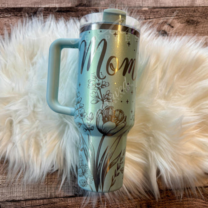 Engraved Stanley Tumbler | Vacuum Insulated Cup With Floral Pattern Design