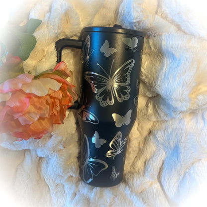 Engraved HydroJug Tumbler - 40oz Black Butterfly Insulated Stainless Steel Cup
