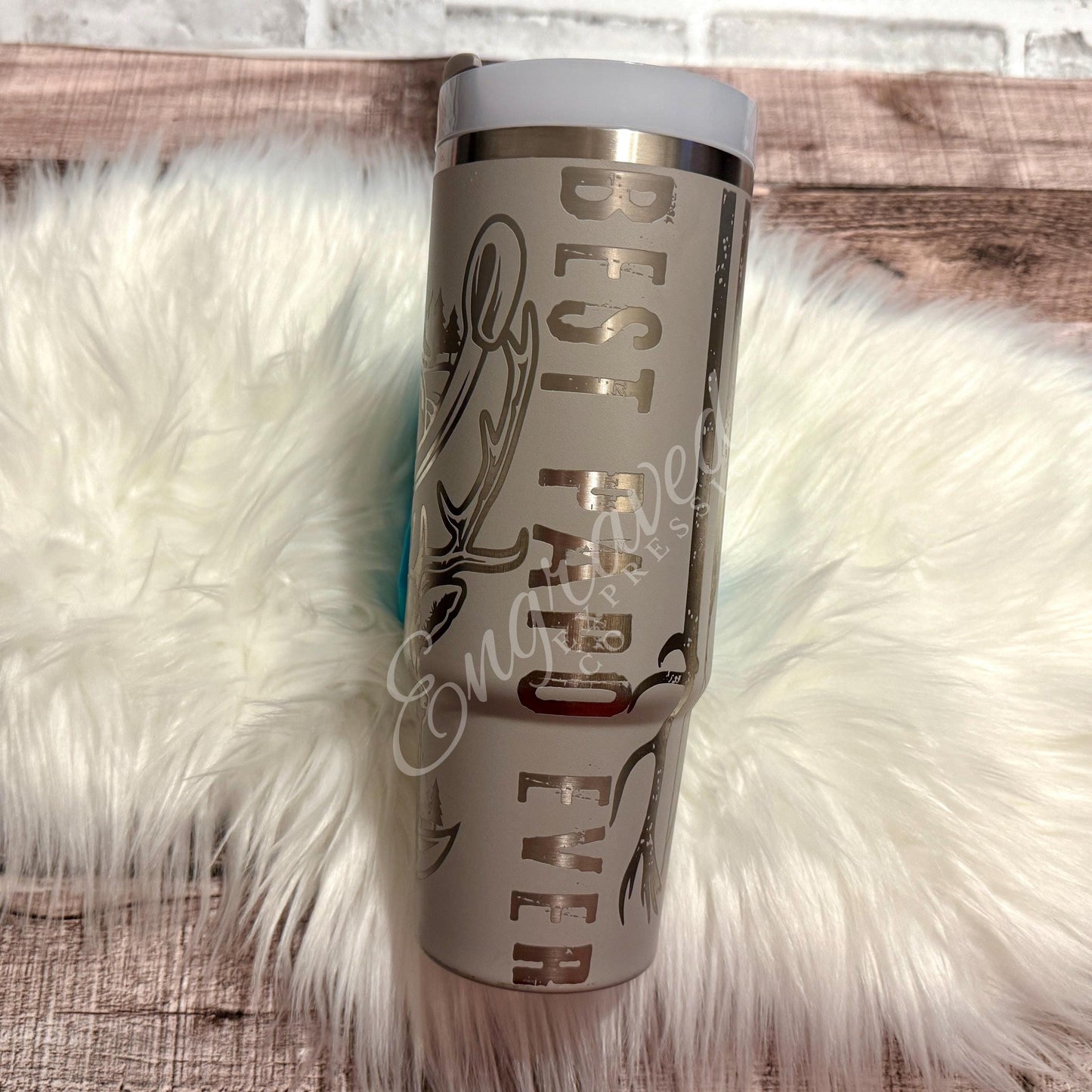 Engraved Stanley Tumbler 40oz | Custom Outdoorsman Gift | American Flag, Elk & Duck Design