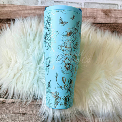 Engraved Floral Tumbler - Brumate EraFlip 40oz Custom Name Cup with Butterfly Flower Wrap