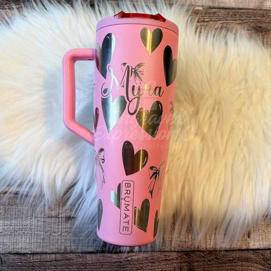 Personalized Engraved Tumbler 40oz | Custom Name Heart Bow Design | Brumate EraFlip