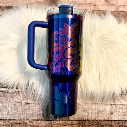 Engraved Stanley Quencher | Custom Floral Tumbler With Hibiscus Flower Design - Limited Edition