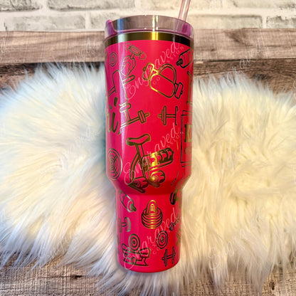 Stanley Quencher Tumbler | 30oz Personalized Gym Fitness Cup - Gold Engraved