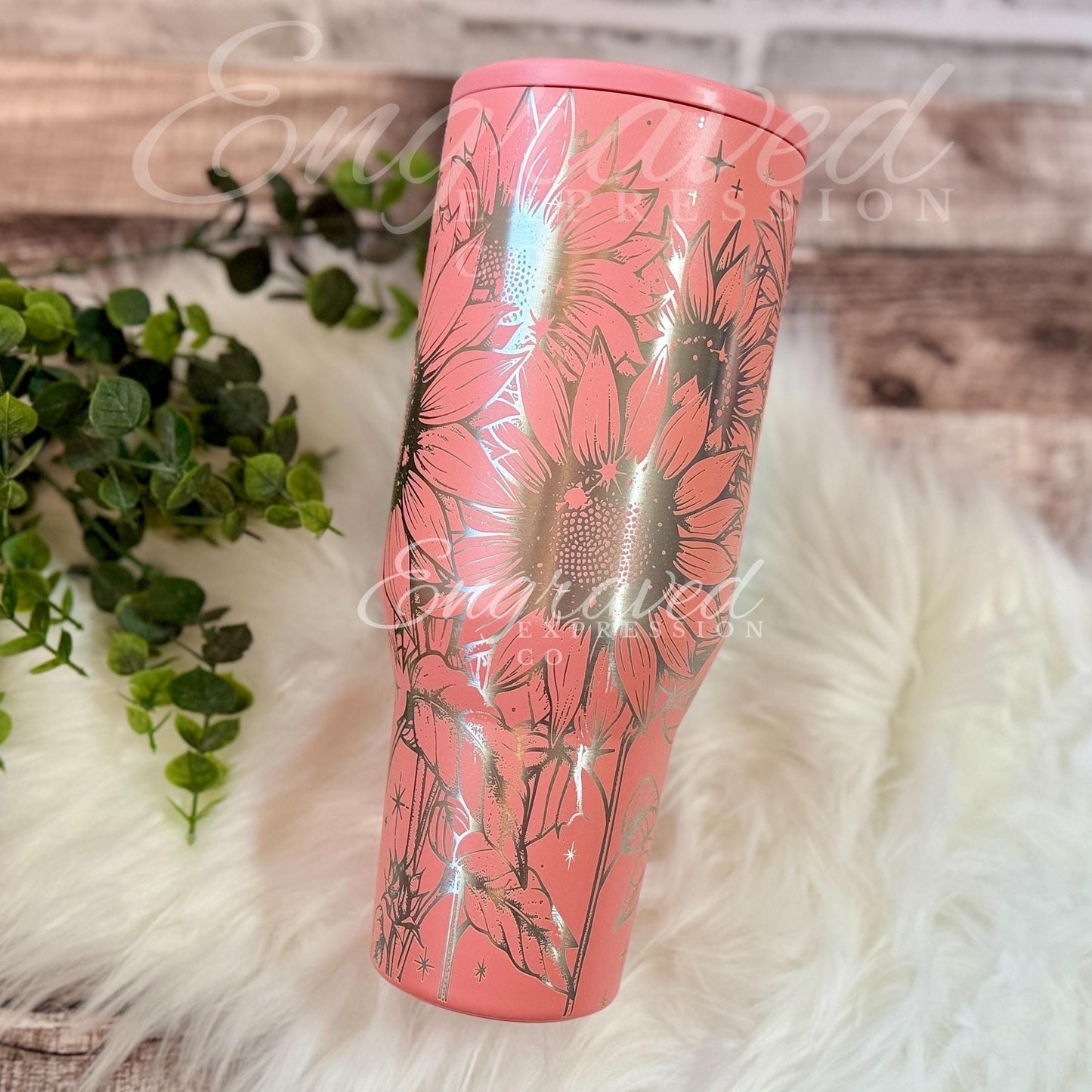 Engraved Hydrojug Tumbler - Sunflower Laser Engraved 40 oz Leak Proof Travel Mug