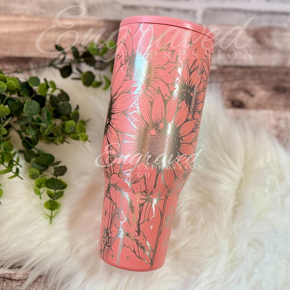 Engraved Hydrojug Tumbler - Sunflower Laser Engraved 40 oz Leak Proof Travel Mug
