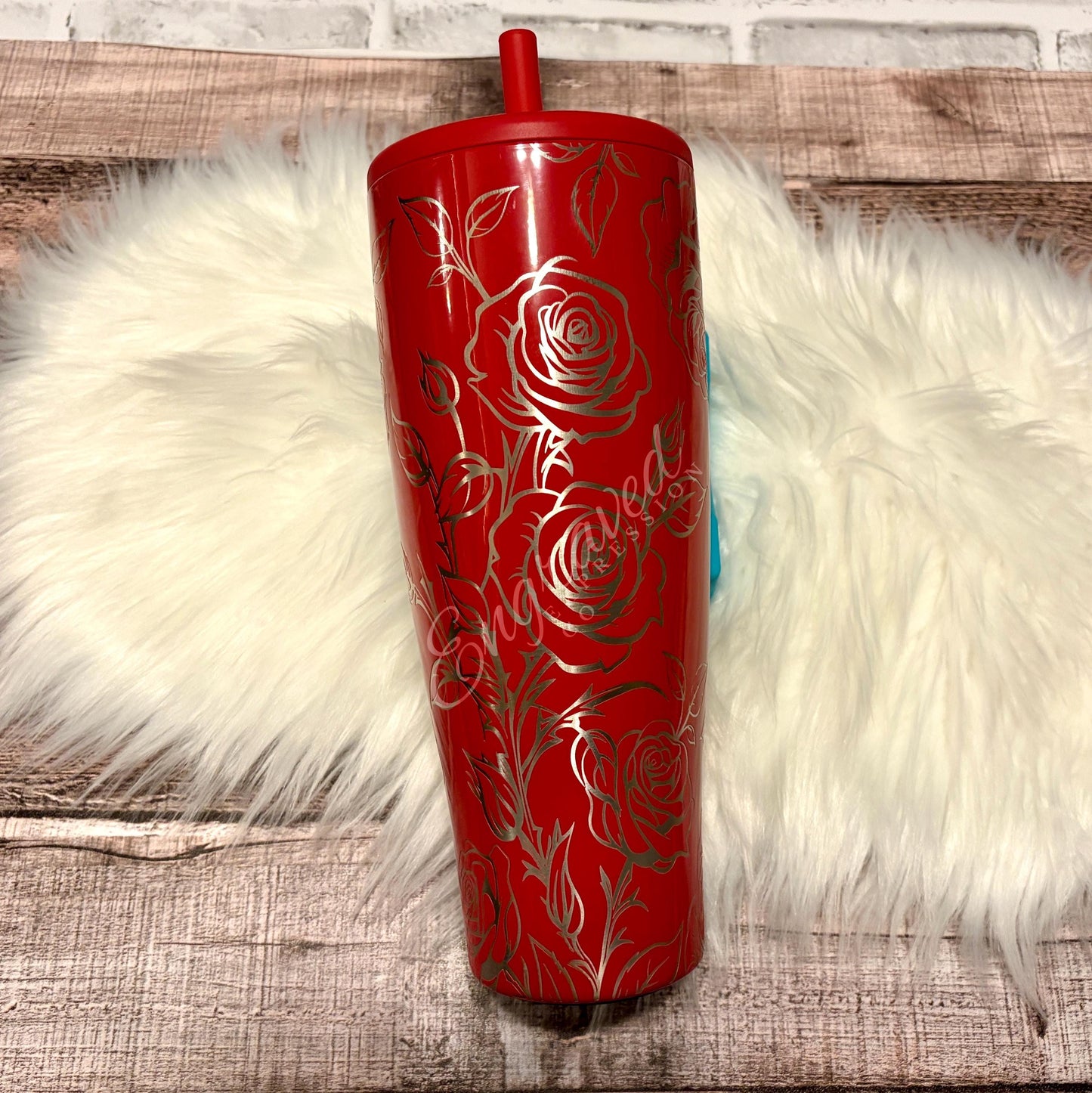 Engraved Rose Tumbler - Personalized Stainless Steel Brumate Era With Full Wrap Design