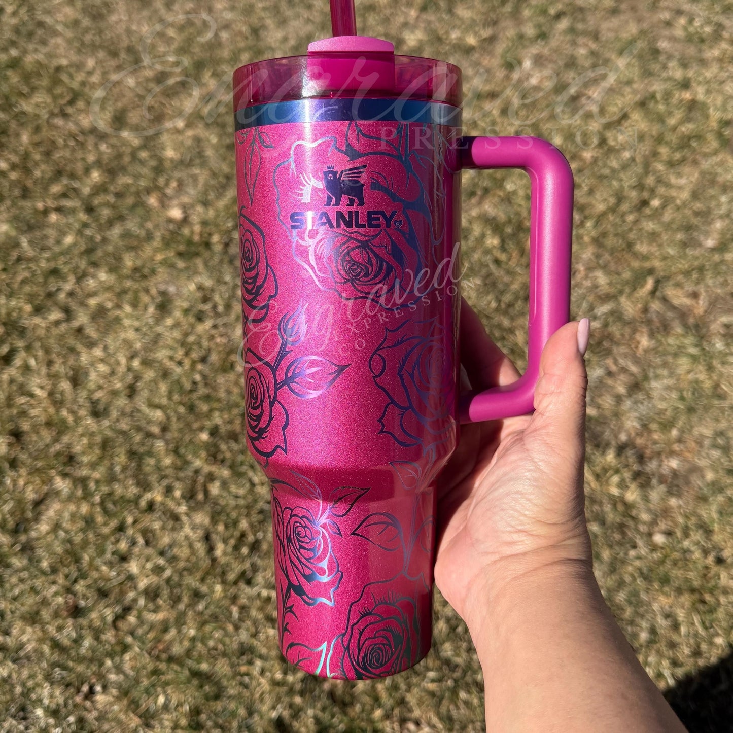 Engraved Stanley Quencher - Custom Laser Tumbler With Rose Floral Etching