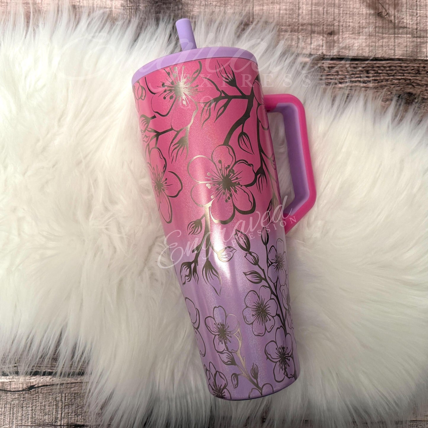 Engraved Brumate Tumbler - Cotton Candy Floral Etched 40oz Insulated Stainless Steel