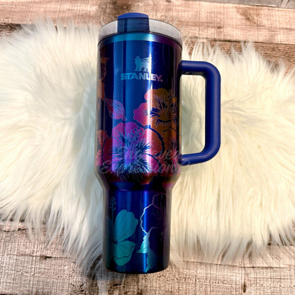 Engraved Stanley Quencher | Custom Floral Tumbler With Hibiscus Flower Design - Limited Edition