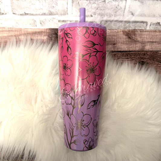 Engraved Brumate Tumbler - Cotton Candy Floral Etched 40oz Insulated Stainless Steel