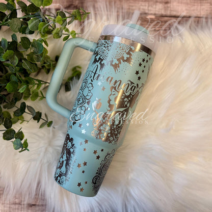 Stanley Seafoam Tumbler | Vacuum Insulated Cup With Engraved Mandala Design