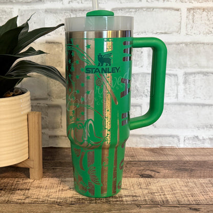 Engraved Stanley Tumbler – Custom Floral Etched Design | Vacuum Insulated Cup