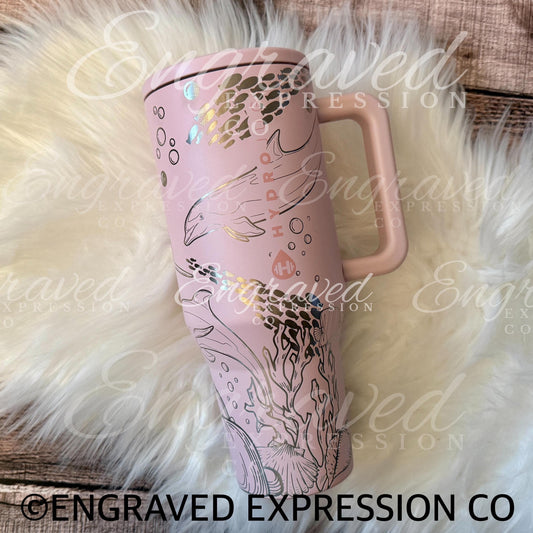 Engraved Hydrojug Tumbler - Laser Etched Dolphin Design | Pink Sands Double Wall Bottle