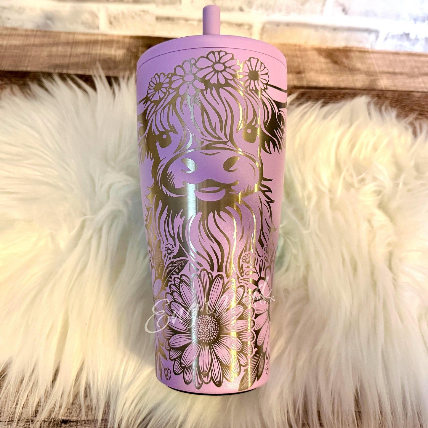 Brumate Era Tumbler - 30 oz Engraved Highland Cow Design | Leak Proof Lavender Cup