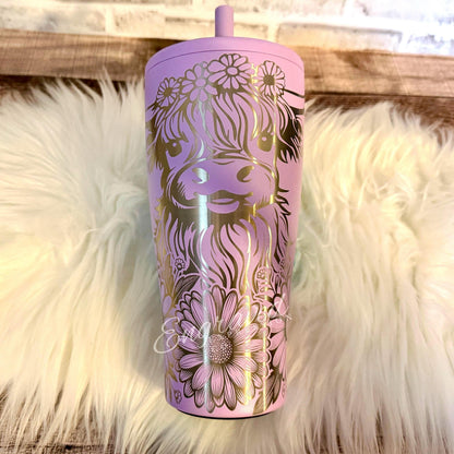 Brumate Era Tumbler - 30 oz Engraved Highland Cow Design | Leak Proof Lavender Cup