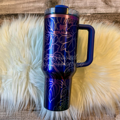 Stanley Quencher Tumbler | Custom Engraved Rose Floral 30oz & 40oz Metallic Star Shine