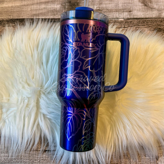 Stanley Quencher Tumbler | Custom Engraved Rose Floral 30oz & 40oz Metallic Star Shine
