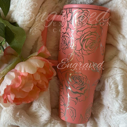 Engraved Hydrojug Tumbler - Summer Peach 40oz Leak Proof Floral Travel Mug