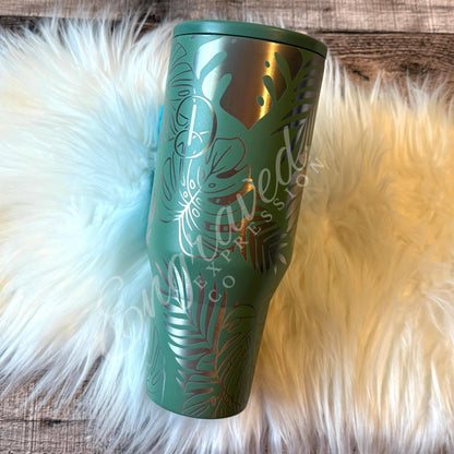 Sage HydroJug Tumbler - Laser Engraved Monstera Leaf Design | Insulated Travel Mug