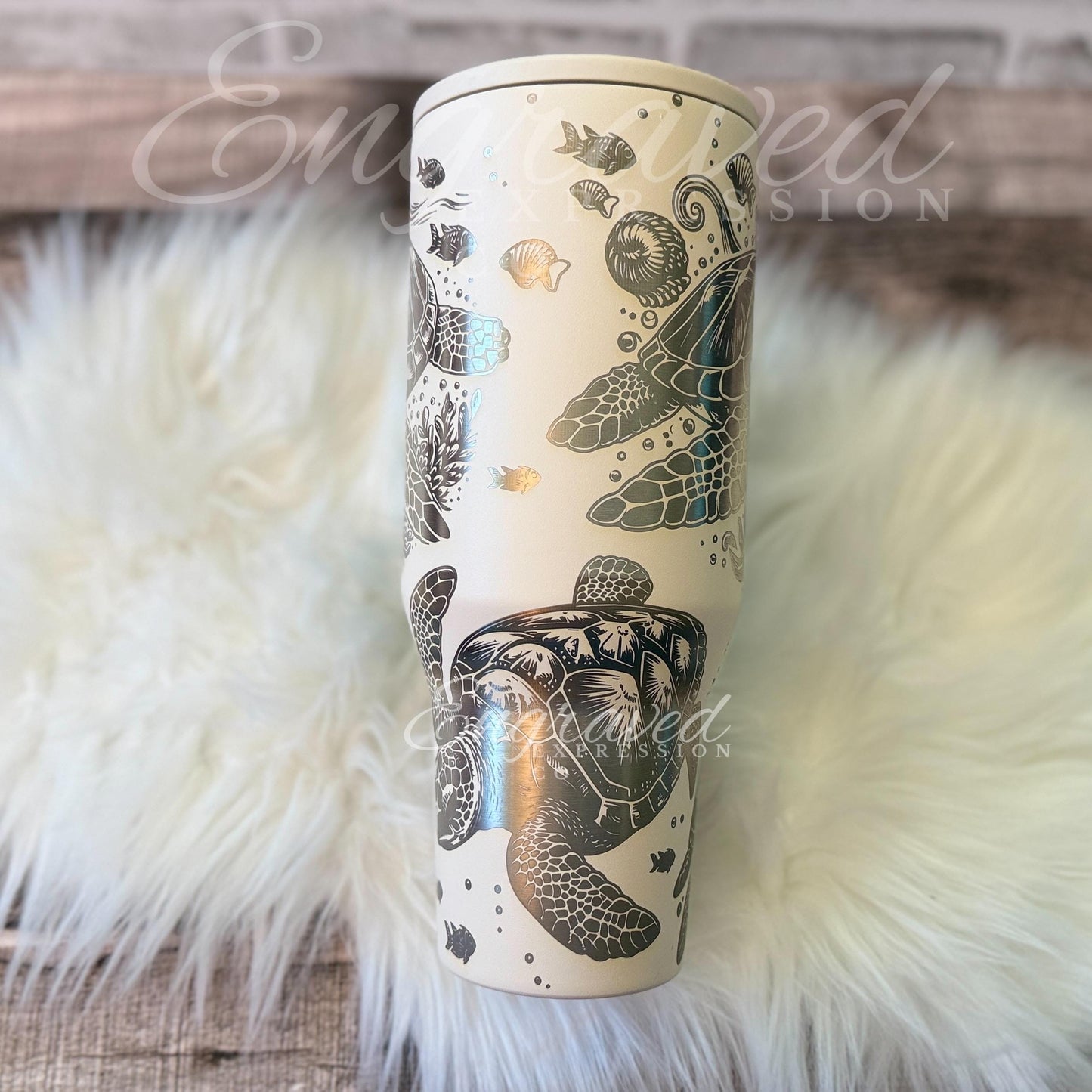 Engraved Hydrojug Tumbler - 40 oz Insulated Cup With Sea Turtle Design, Leak Proof