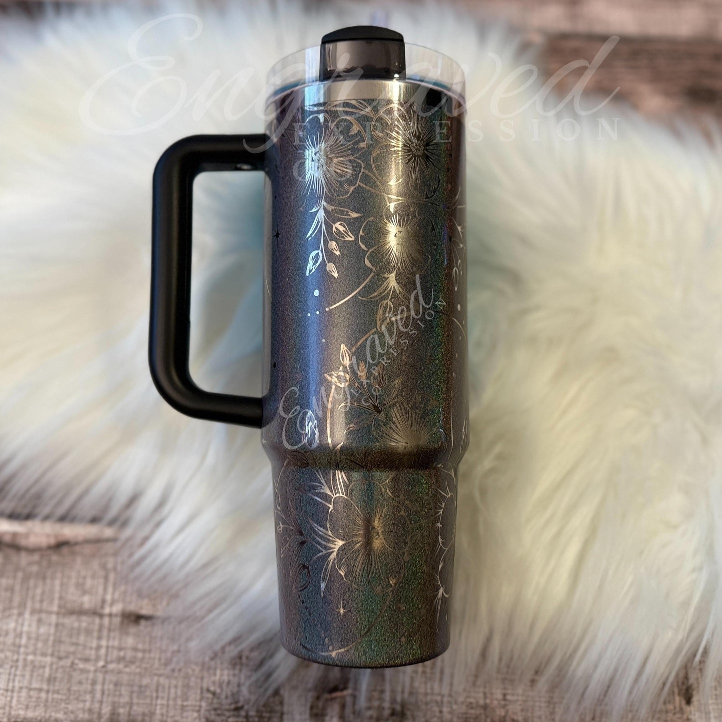 Stanley Tumbler | Insulated Travel Cup With Engraved Floral Design - Midnight Glitz Color