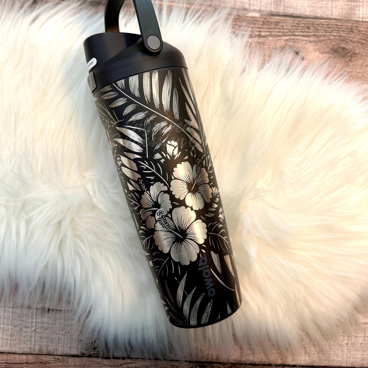 Engraved Owala Bottle | Laser Engraved Water Bottle With Tropical Hibiscus Design
