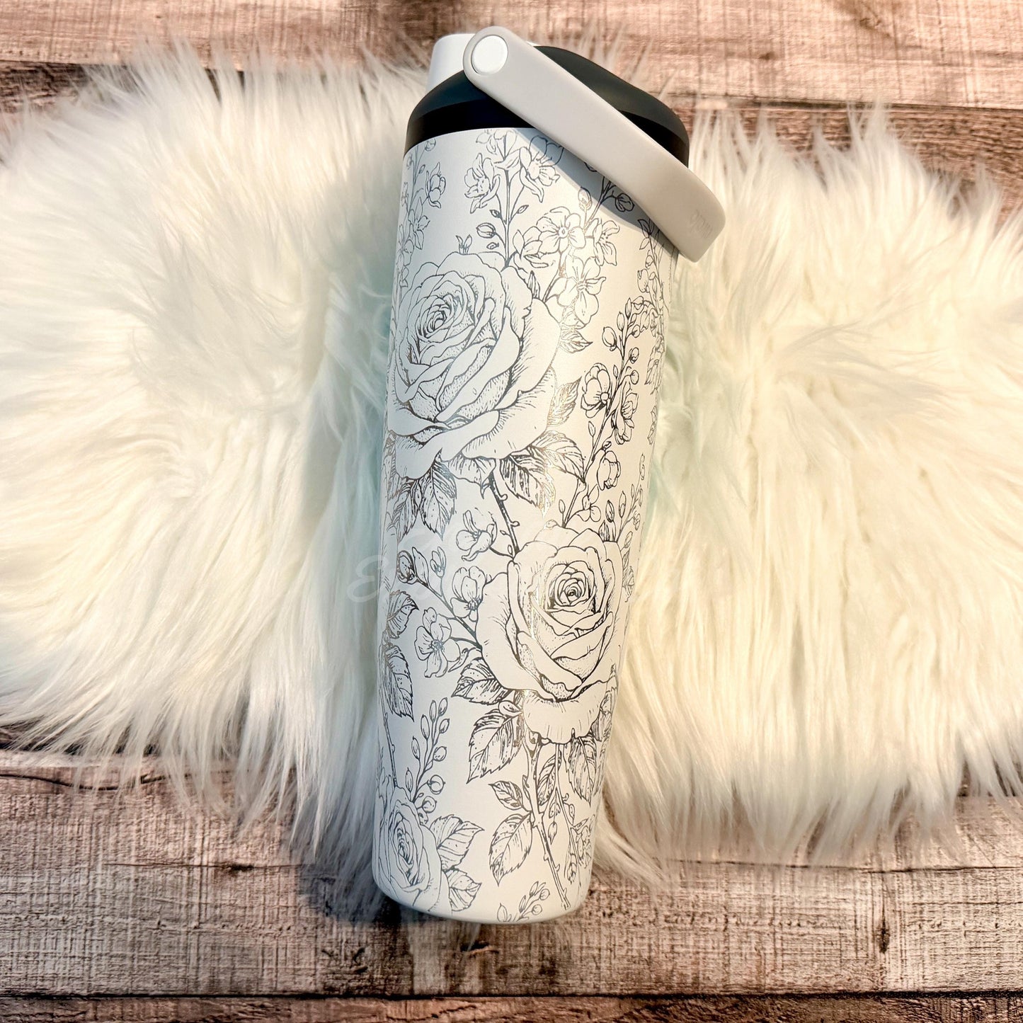 Engraved Owala Bottle - Floral Water Bottle With Rose And Larkspur Design | Vacuum Insulated