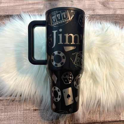 Casino Tumbler – Spellbound HydroJug 40oz Engraved Poker Cup with Slot Machine Design
