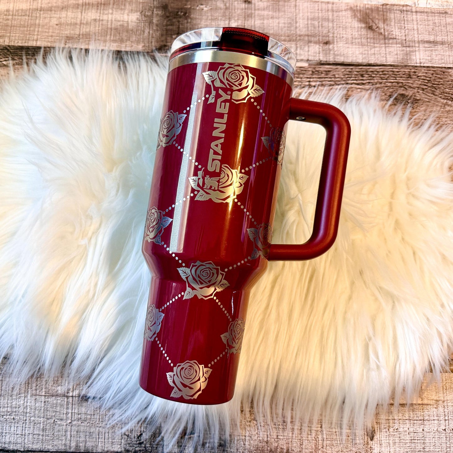 Engraved Stanley Tumbler – Personalized Floral Tumbler With Rose Pattern Cup