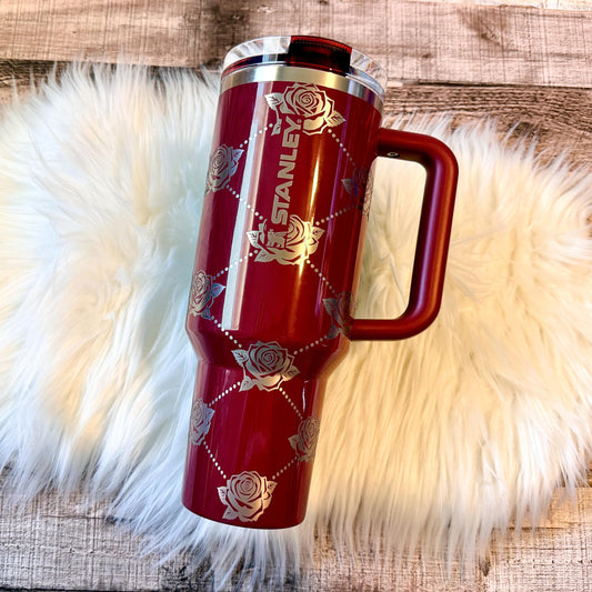 Engraved Stanley Tumbler – Personalized Floral Tumbler With Rose Pattern Cup