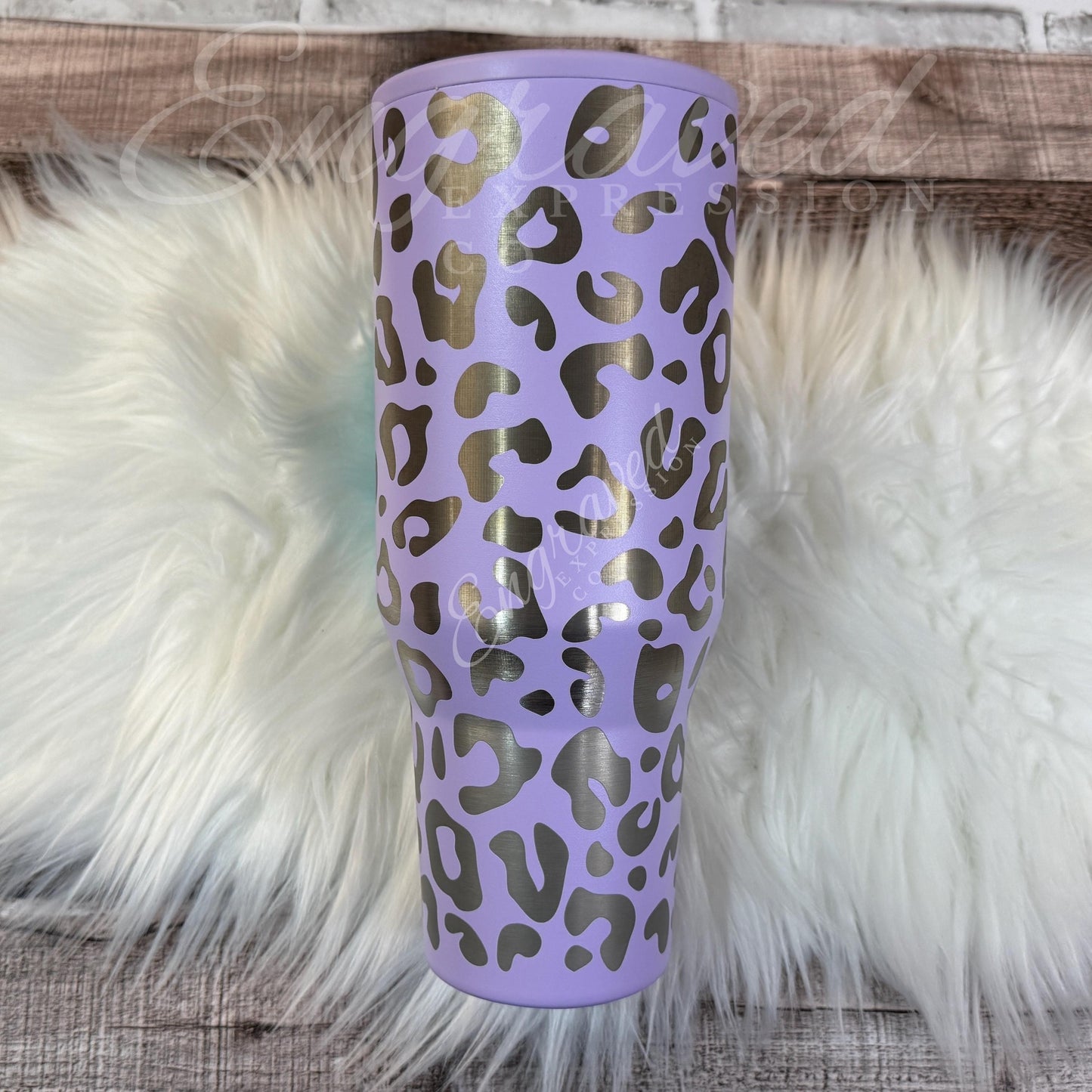Engraved Leopard Tumbler - Stainless Steel Lavender Travel Mug | Vacuum Insulated Drinkware