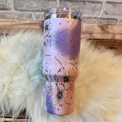 Laser Engraved Tumbler - Stanley Protour with Boho Floral Design & Leakproof Flip Straw