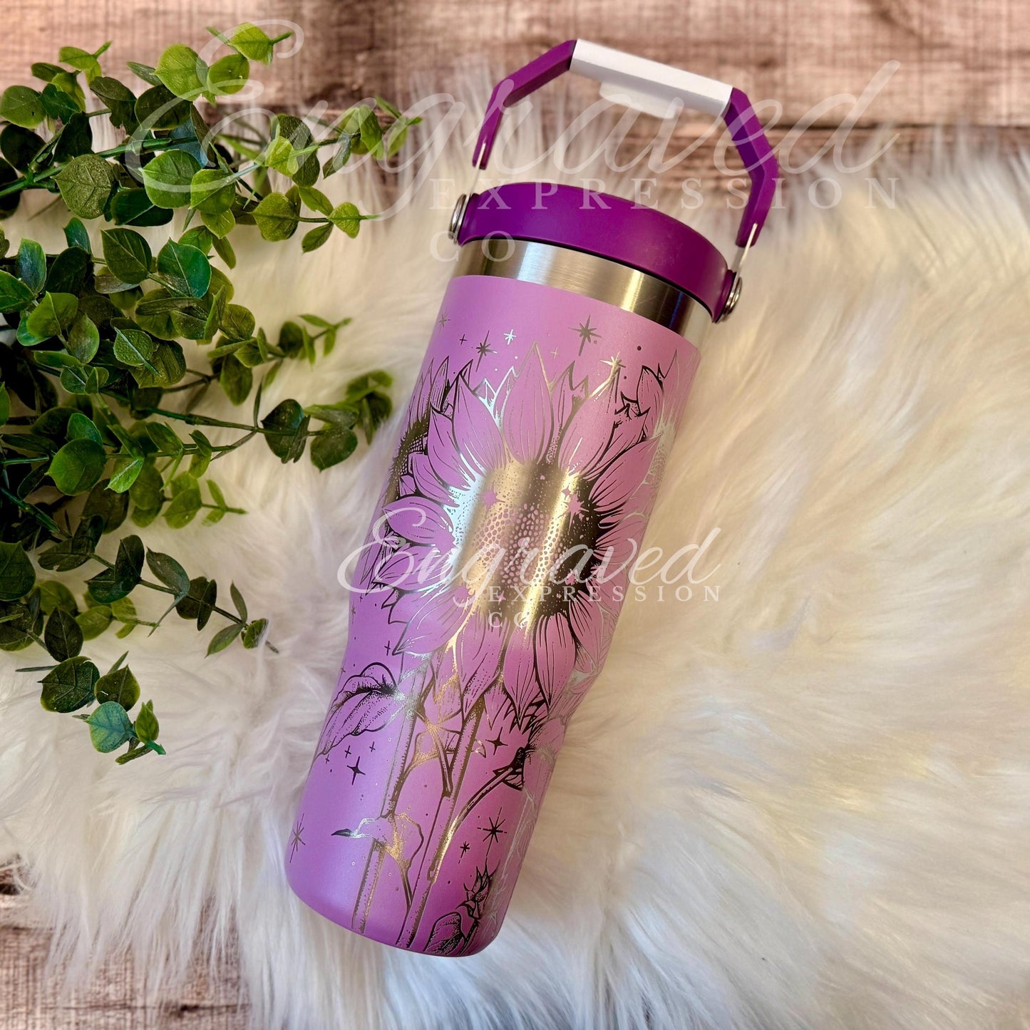 Stanley IceFlow Tumbler – Lilac 30 oz | Engraved Sunflower Design | Back to School Cup